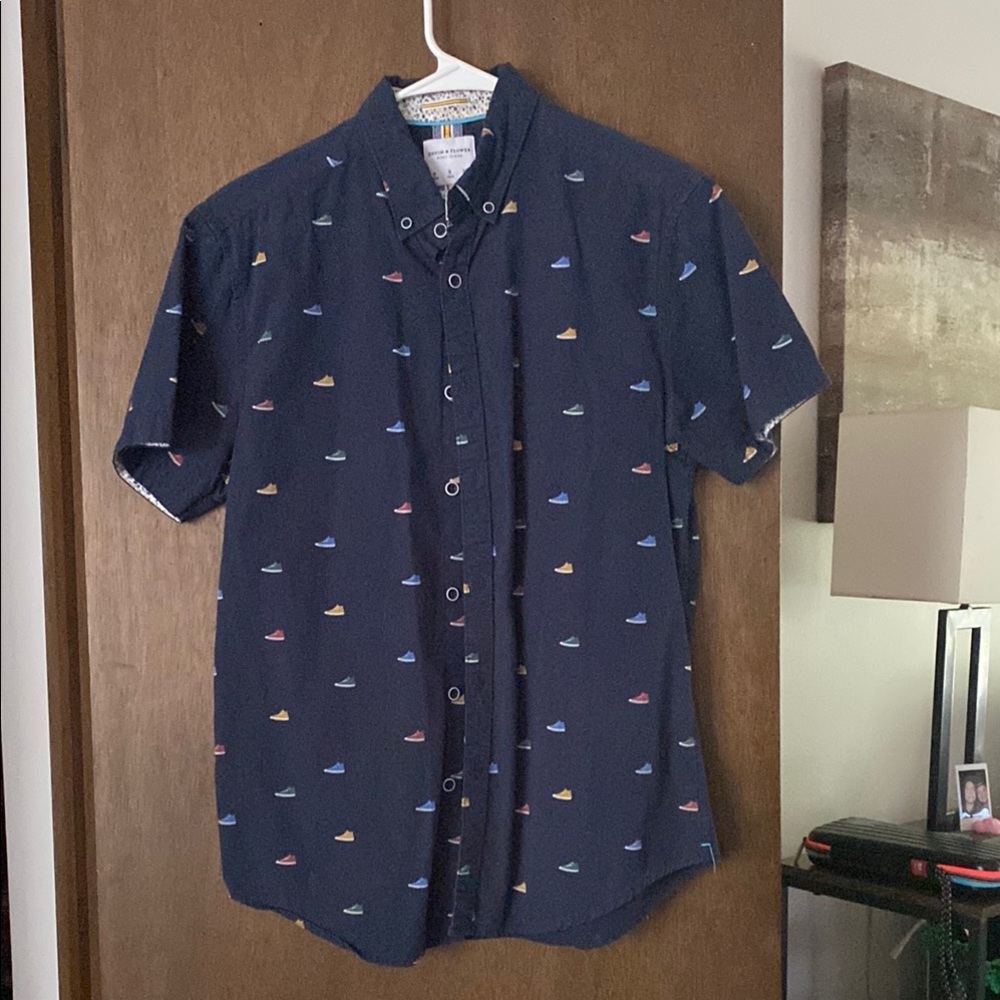 Navy Sneakers Men’s Small Denim & Flower Button Up